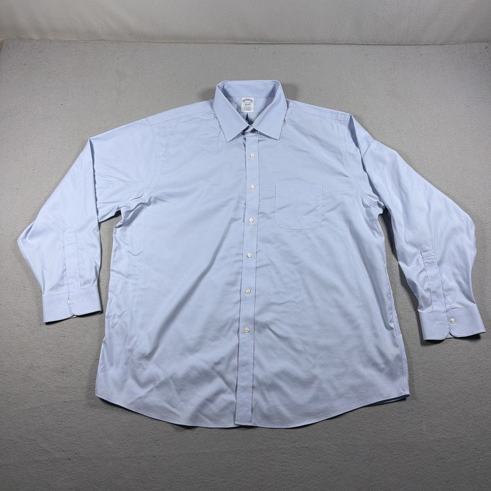 Brooks Brothers Shirt Mens 17.5 34/35 Blue Regular Non Iron Stretch Dress Shirt